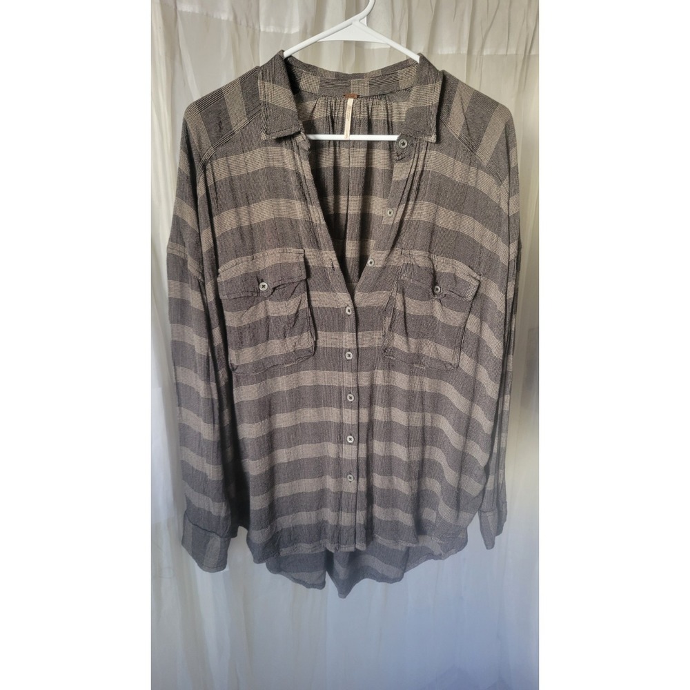 Free People Plaid Shirt Button down W/Pockets Oversized Size Small